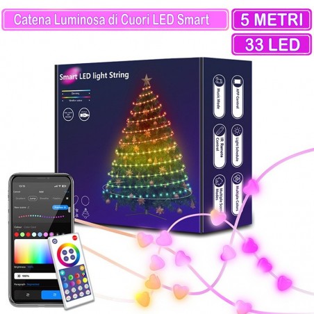 Cadena de luces LED inteligentes con forma de corazón Tuya WiFi y Bluetooth