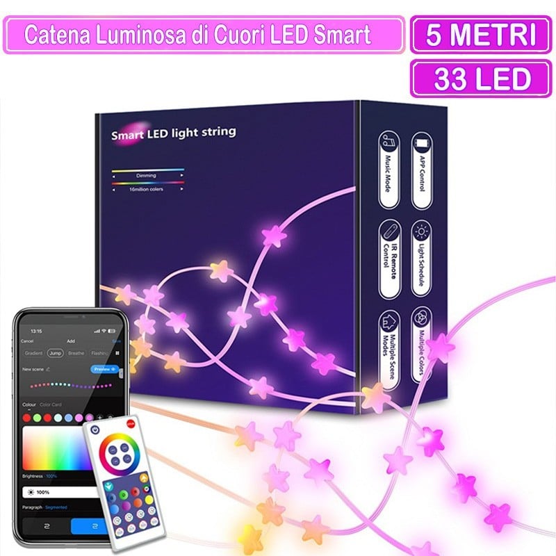 Cadena de luces LED en forma de estrella inteligente Tuya WiFi y Bluetooth Cadena de luces LED en forma de estrella inteligente Tuya WiFi y Bluetooth