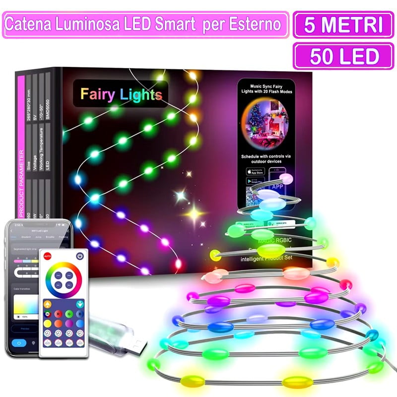 Cadena de luces navideñas LED Tuya RGBIC Smart WiFi y Bluetooth Cadena de luces navideñas LED Tuya RGBIC Smart WiFi y Bluetooth