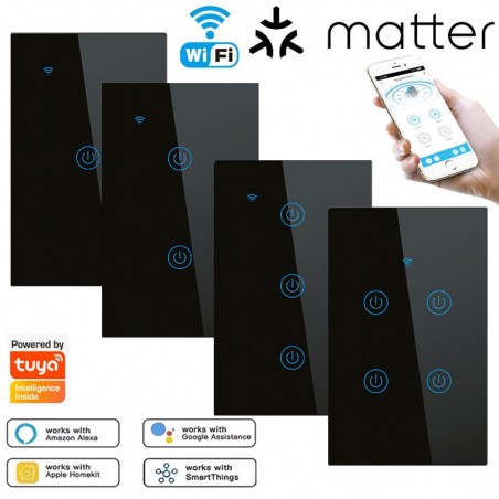 Tuya Smart Matter Interruptor táctil de pared negro | Serie NovaTech