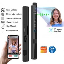 Cerradura de puerta inteligente WiFi resistente al agua de Tuya con mirilla y reconocimiento facial 3D