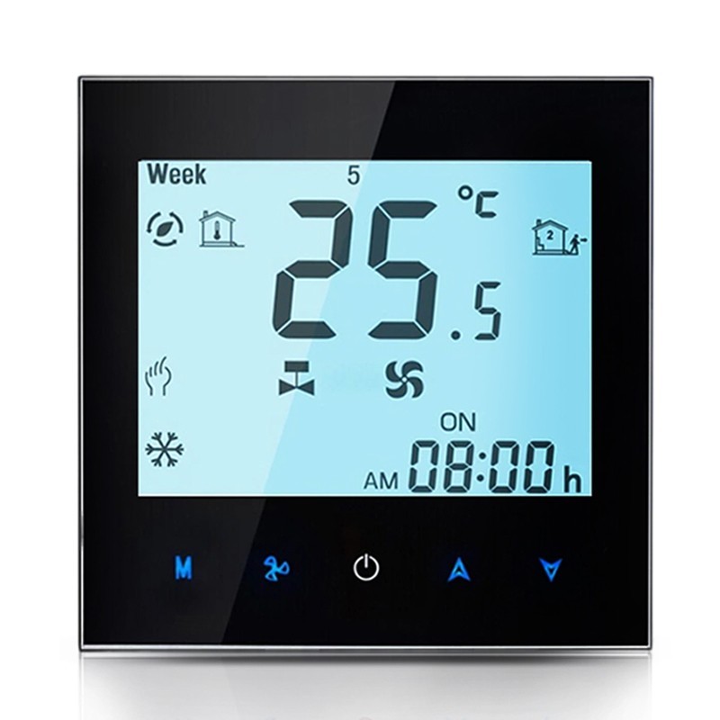 Beca BAC-1000MLWE Smart WiFi-thermostaat met 3-snelheden ventilatorsonde en 0-10V-klep Beca BAC-1000MLWE Smart WiFi-thermostaat met 3-snelheden ventilatorsonde en 0-10V-klep