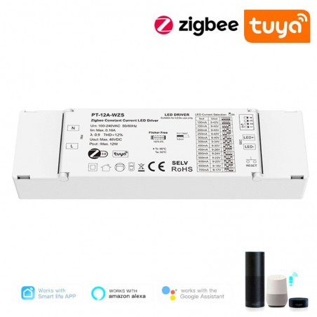 Controlador LED inteligente Zigbee de 12 W con corriente constante y un solo color para Tuya