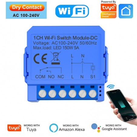 Tuya Smart WiFi Droogcontactrelais – Module-D, Alexa en Google Home