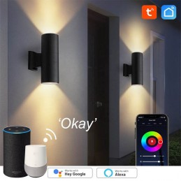 Aplique LED inteligente de pared Tuya con doble luz arriba y abajo para exteriores