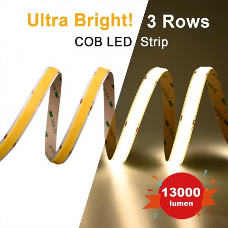 3-rijige COB LED-strip - 13000 lumen/m | Krachtig en gelijkmatig licht
