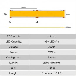 3-reihiger COB-LED-Streifen – 13000 Lumen/m | Kraftvolles und gleichmäßiges Licht
