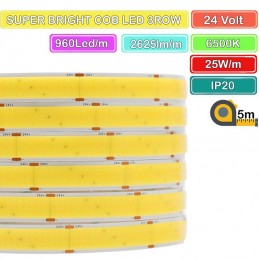 Super heldere 3-rijige COB LED-strip 960 LED's per meter DC24V 5 meter