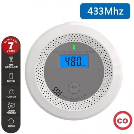 Professionele batterijgevoede koolmonoxidedetector RF433