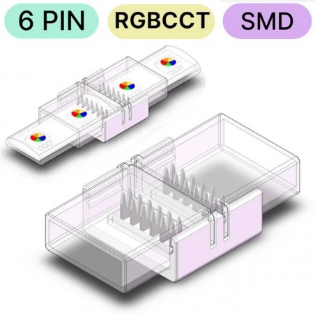 Connecteur rapide étanche RGB+CCT 6 broches pour LED 12/24 V