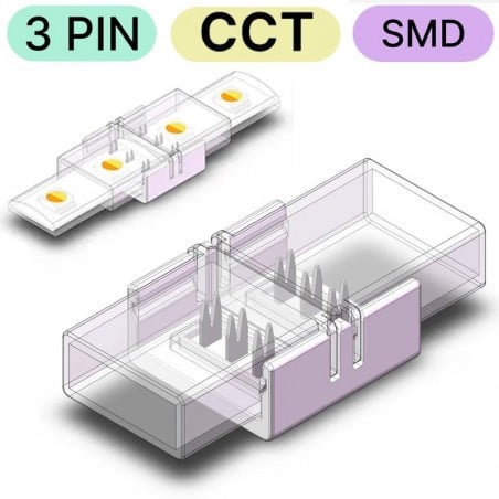 Conector impermeable de 3 pines para tiras LED CCT | Sin soldadura