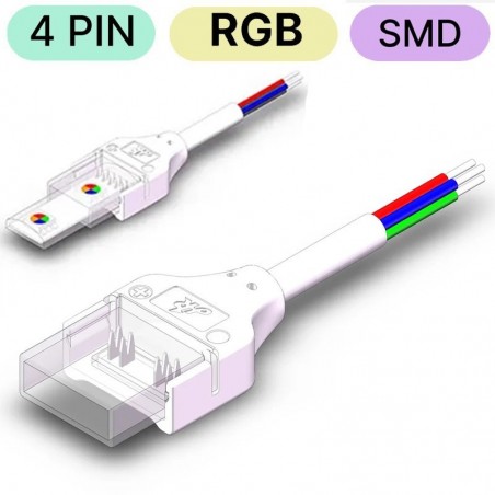 Connecteur étanche RVB 4 broches 10-12 mm avec câble de 15 cm