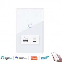 Tuya Smart WiFi Witte Touch Switch met USB- en Type-C-poort