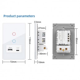 Interruptor táctil inteligente WiFi Tuya con USB tipo C y control múltiple