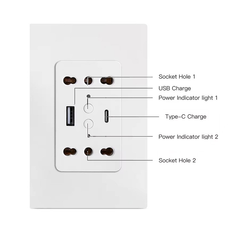 Enchufe de pared inteligente Tuya de 16 A con WiFi, USB y tipo C