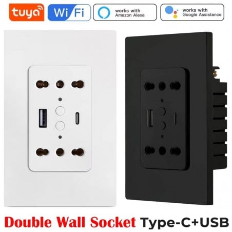 Tuya Doppia Presa a Muro Smart WiFi da Incasso 16A con USB e Type-C