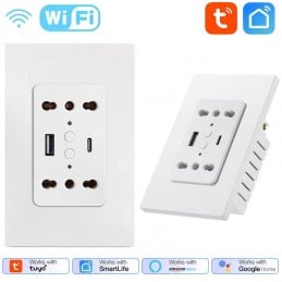 Tuya Doppia Presa da Muro Smart WiFi con Porte Usb e Type-C