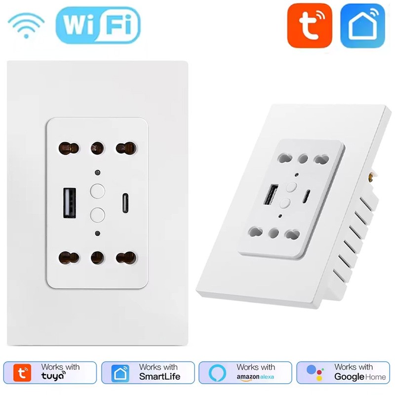 Tuya Smart WiFi Dual-Steckdose mit USB- und Typ-C-Anschlüssen Tuya Smart WiFi Dual-Steckdose mit USB- und Typ-C-Anschlüssen