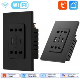 Enchufe de pared dual inteligente Tuya con WiFi, puertos USB y tipo C