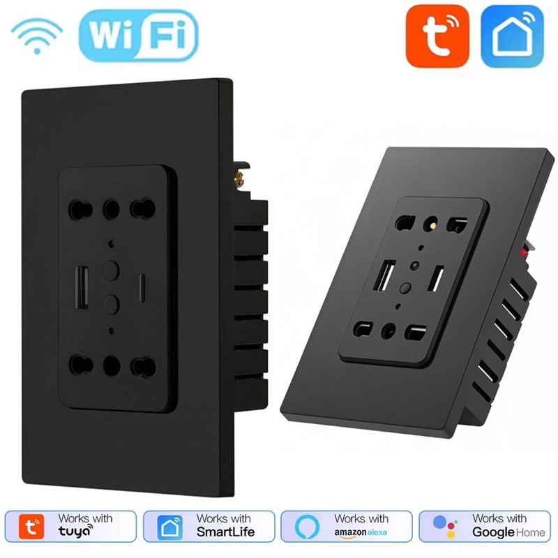 Enchufe de pared inteligente Tuya de 16 A con WiFi, USB y tipo C
