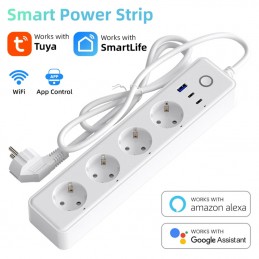 Multiprise connectée Tuya WiFi avec USB et Type-C – 4 prises secteur