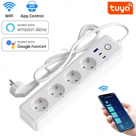 Tuya Smart WiFi stekkerdoos met USB en Type-C – 4 AC-stopcontacten