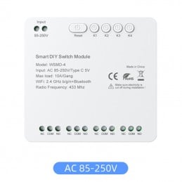 Tuya Modulo Relè a Contatto Pulito Smart Wi-Fi ed RF433 con 4 Canali