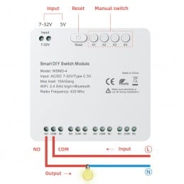 Tuya WiFi-relaismodule 4-kanaals schoon contact 10A | Alexa RF433
