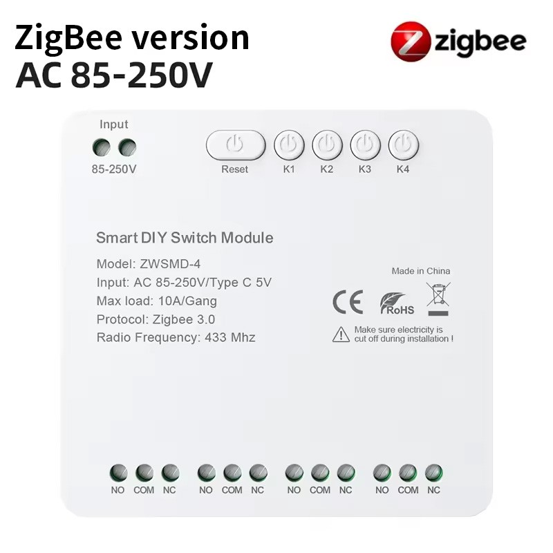 Módulo de relé de contacto seco Tuya Smart Zigbee y RF433 con 4 canales