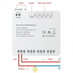 Módulo de relé Zigbee Tuya de 4 canales y 10 A, contacto limpio | RF433 Alexa