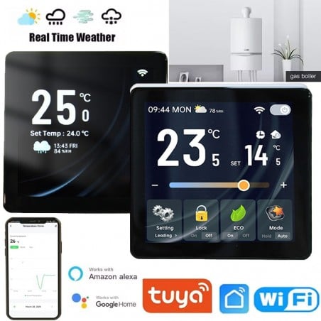 Termostato inteligente Beca Touch de 4" con WiFi para caldera (App Tuya y Alexa)