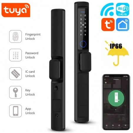 Cerradura inteligente Tuya con huella dactilar y perilla (IP65, antivandálica)