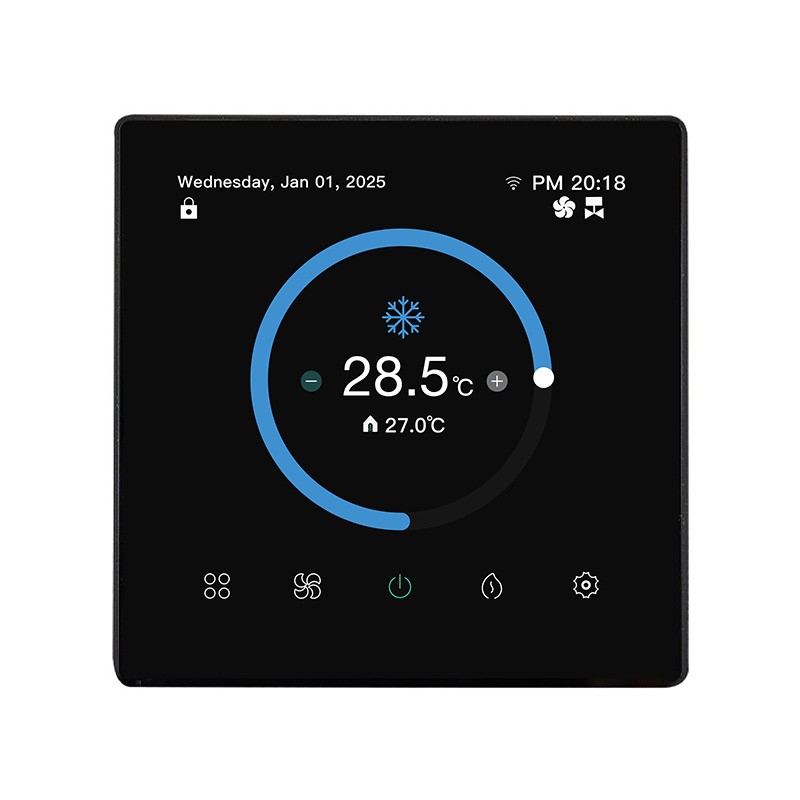 Termostato inteligente Tuya Zigbee para fan coils de 2 o 4 tubos con válvulas de encendido y apagado y 3 velocidades de Termostato inteligente Tuya Zigbee para fan coils de 2 o 4 tubos con válvulas de encendido y apagado y 3 velocidades de