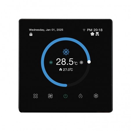 Thermostat intelligent WiFi Tuya pour ventilo-convecteur 2 ou 4 tubes, contrôle du ventilateur 0–10 V + vannes marche/arrêt