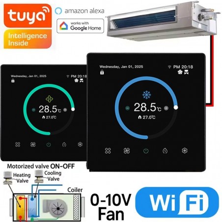 Thermostat intelligent WiFi Tuya, ventilo-convecteur, 2/4 tubes, vannes marche/arrêt, 0–10 V
