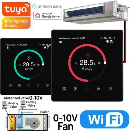 Thermostat WiFi intelligent Tuya Ventilo-convecteur 2 tuyaux Vanne 0–10 V Ventilateur 0–10 V