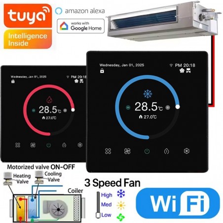 Termostato Smart WiFi Tuya per Fan Coil 2/4 Tubi con Valvole ON/OFF