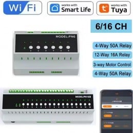 Módulo de relé WiFi inteligente Tuya de 6 o 16 canales en riel DIN