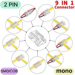 Conector universal 9 en 1 para LED COB y SMD de un solo color de 2 pines