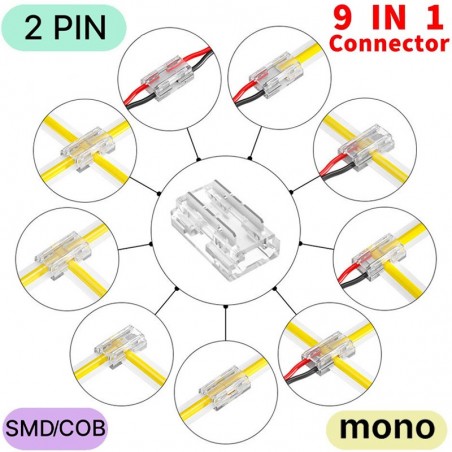 Conector universal 9 en 1 para LED COB y SMD de un solo color de 2 pines