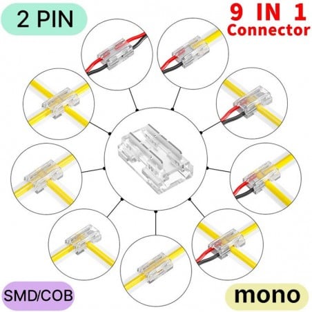 9 in 1 universele connector voor COB- en SMD-LED's, enkele kleur, 2-pins