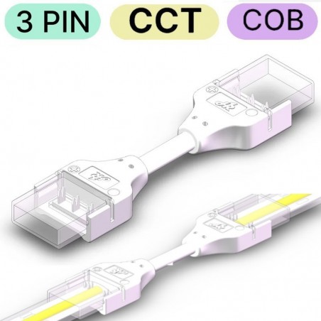 Connecteur Étanche 3 Broches LED CCT COB – Bande à Bande