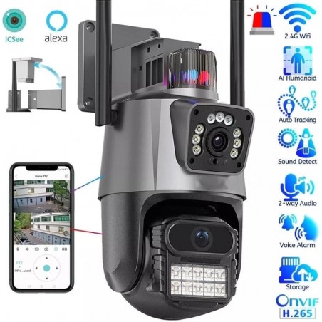 Caméra iCSee 6MP WiFi PTZ Double Objectif AI et Vision Nocturne