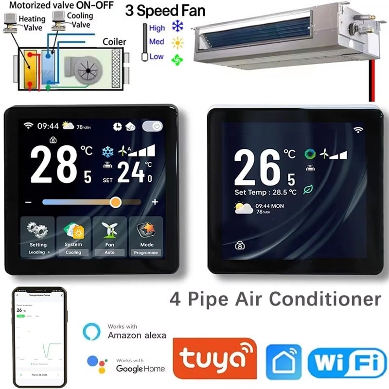 Termostato Smart WiFi Beca BAC-2005ELW per Fan Coil a 4 Tubi Controllo Valvola ON/OFF e Ventola a 3 Velocità