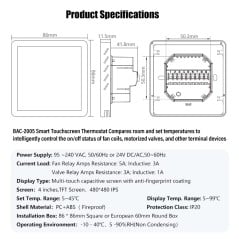 Beca BAC-2005ELW Termostato Smart WiFi Fan Coil 4 Tubi