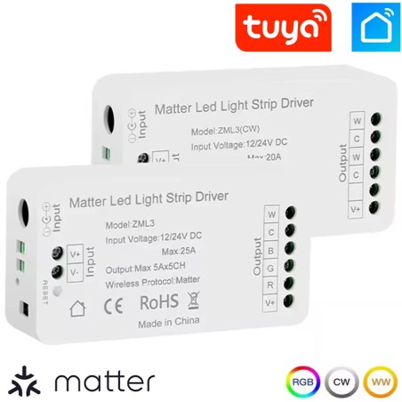 Tuya Smart WiFi Matter RGBCCT and CCT LED Strip Controller Alexa