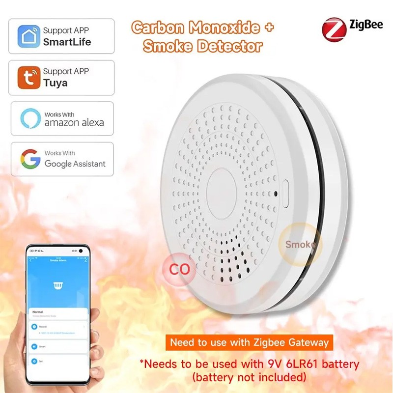 Tuya ZigBee Smart Kombi-Kohlenmonoxid- und Rauchmelder mit Alarm