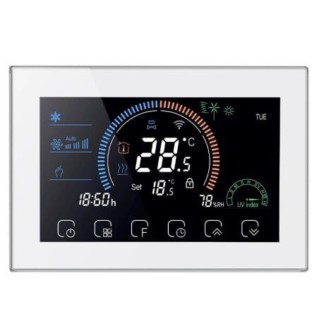 Beca BAC-8000MLWE-FAN Smart WiFi-Thermostat mit Sonde, 0-10V-Lüftersteuerung und motorisiertem Ventil