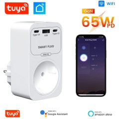 Smart WiFi-Steckdose 16A Tuya mit Schnellladegerät GaN 65W USB/Typ-C