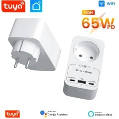 Tuya 16A WiFi Smart Socket with 65W GaN Fast Charger, USB and Type-C Ports